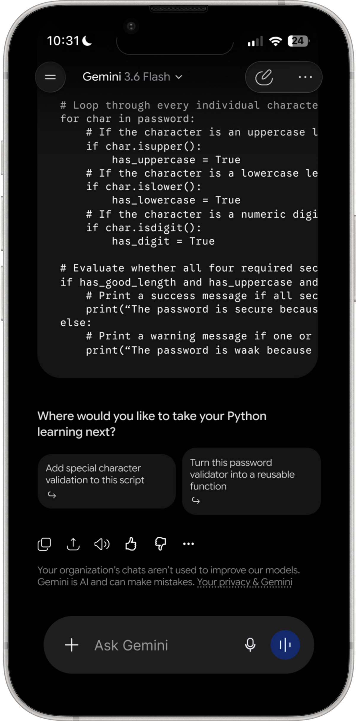 A code block followed by two suggested next steps